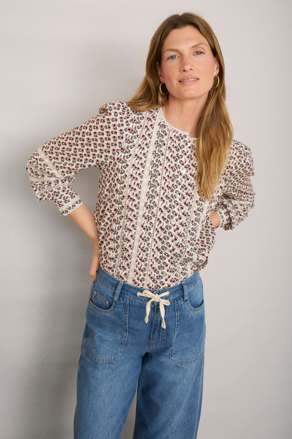 Daphne Printed Blouse - Ivory Woodblock