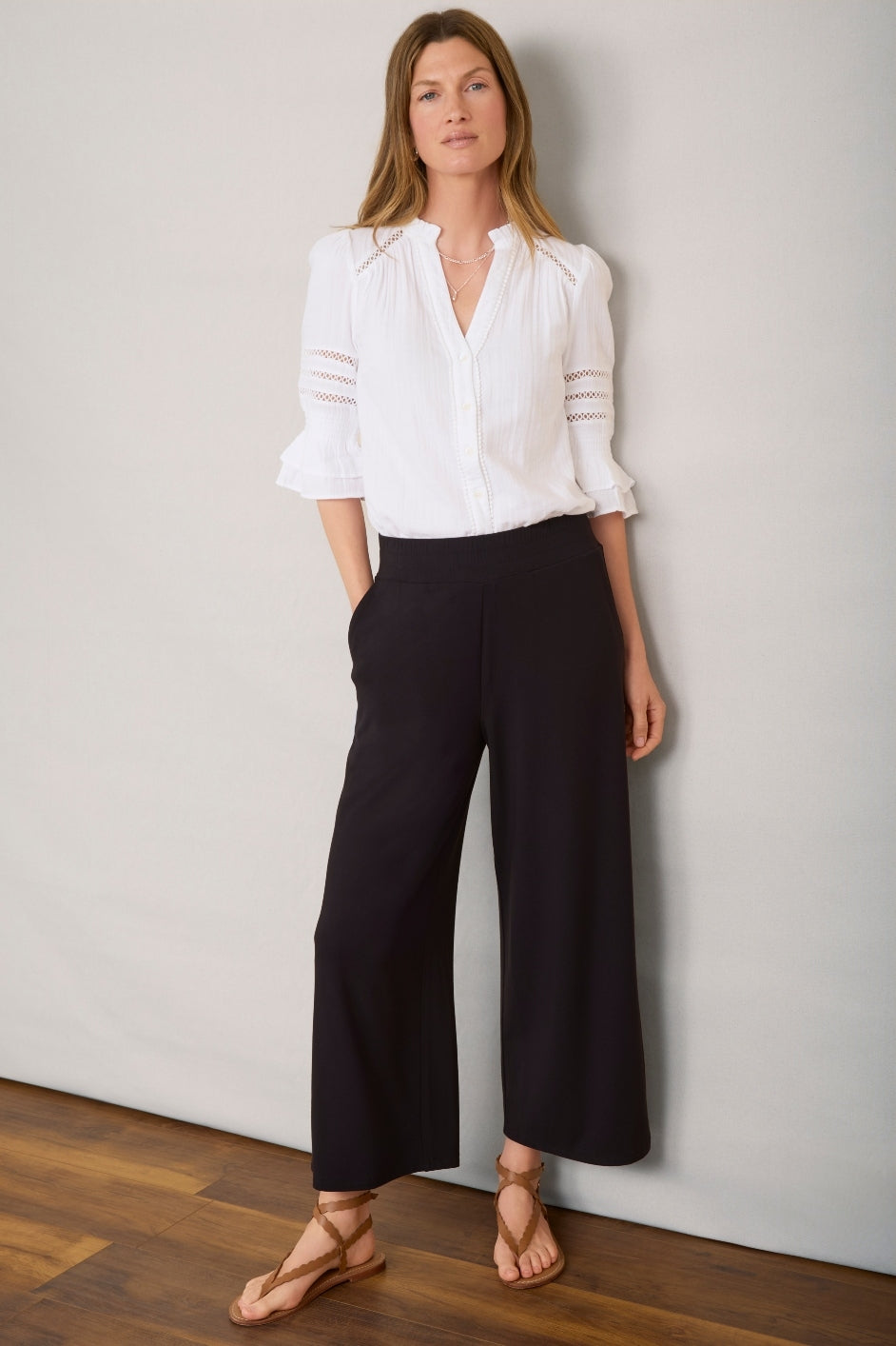 Delphine Cropped Pull On Trouser - Black