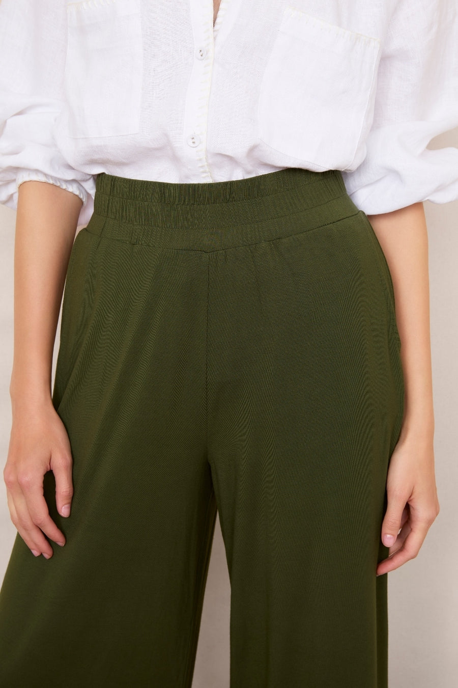 Delphine Cropped Pull On Trouser - Moss Green