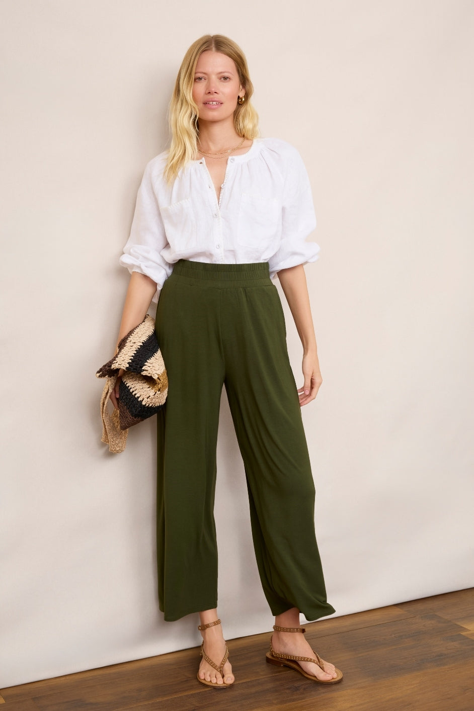 Delphine Cropped Pull On Trouser - Moss Green