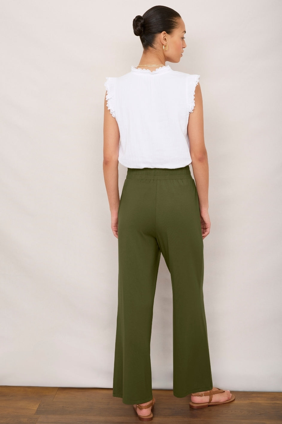 Delphine Pull On Trouser - Moss Green