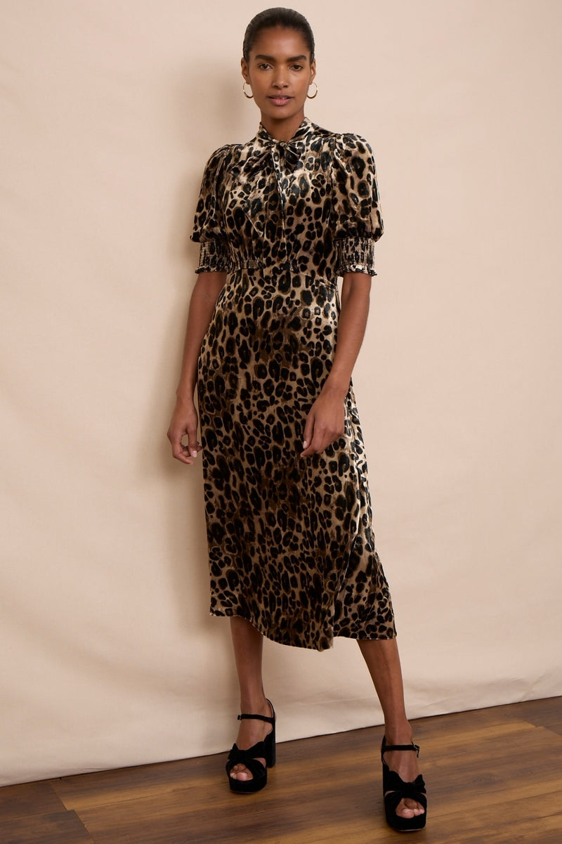 Desiree Silk Velvet Dress - Leopard