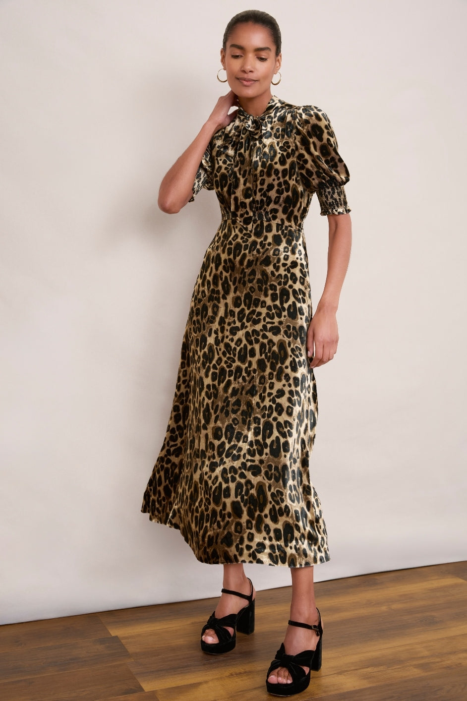 Desiree Silk Velvet Dress - Leopard