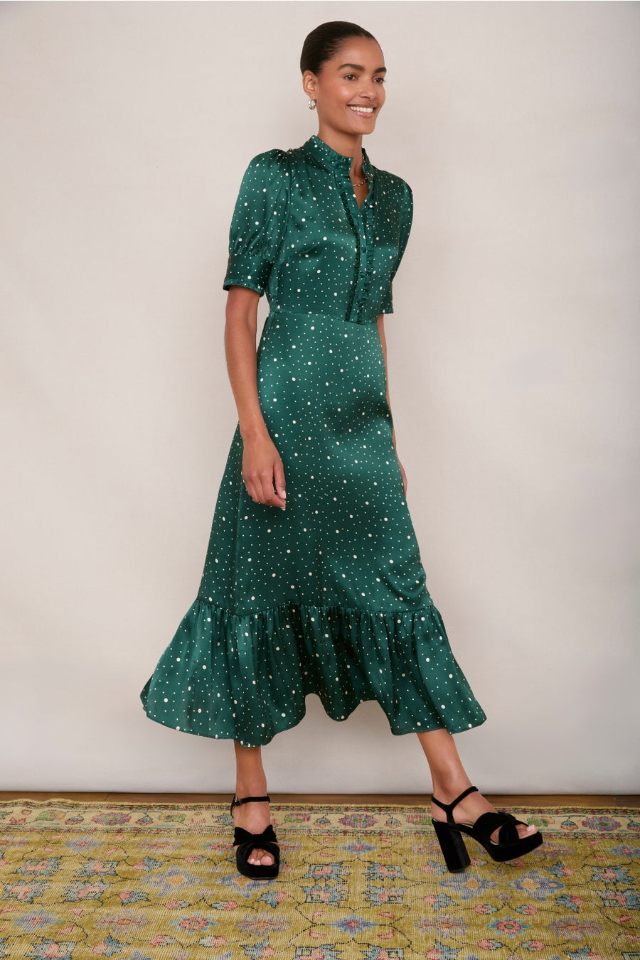 Fabienne Silk Dress - Green Spot