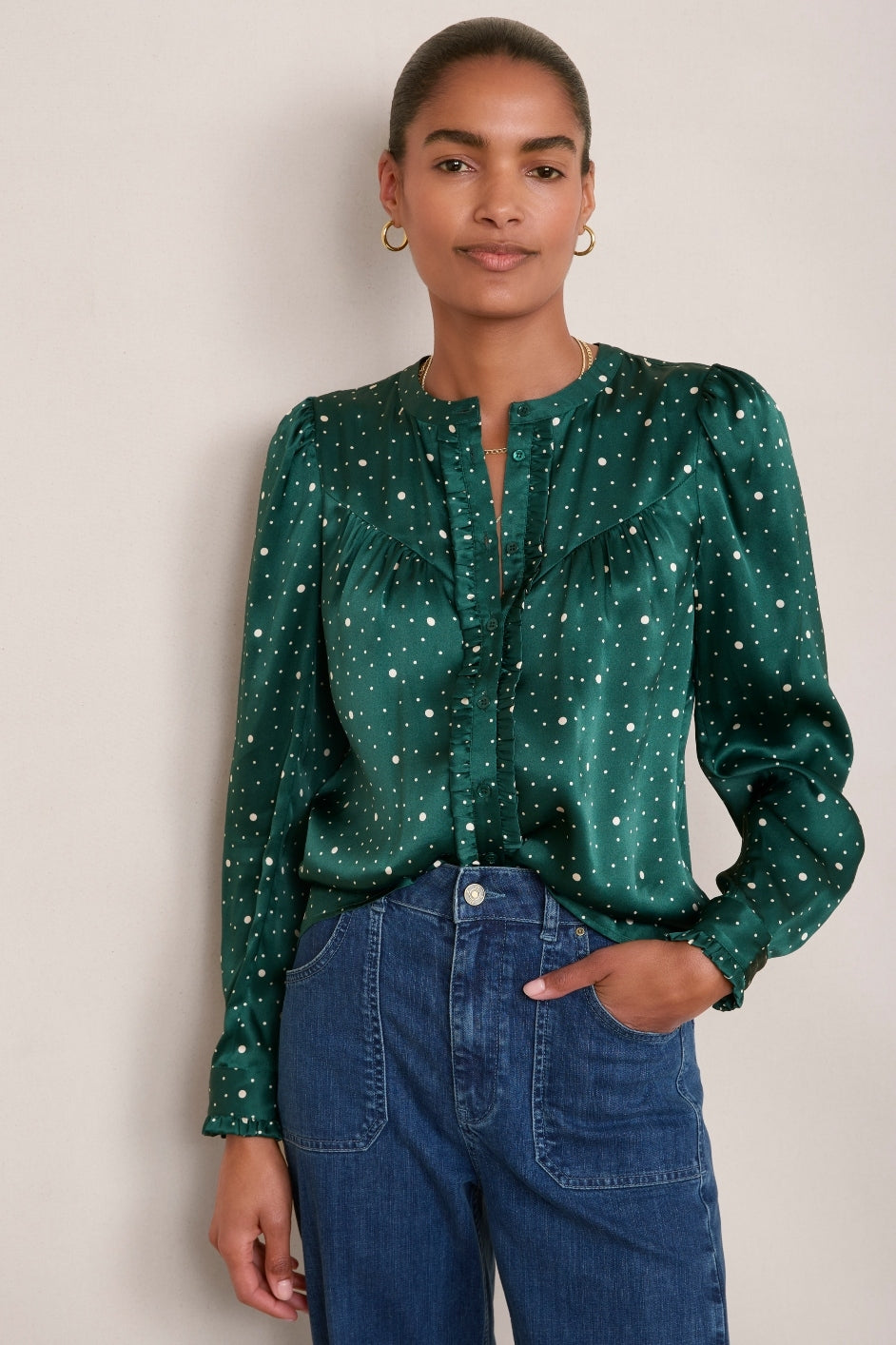 Freida Silk Blouse - Green Spot