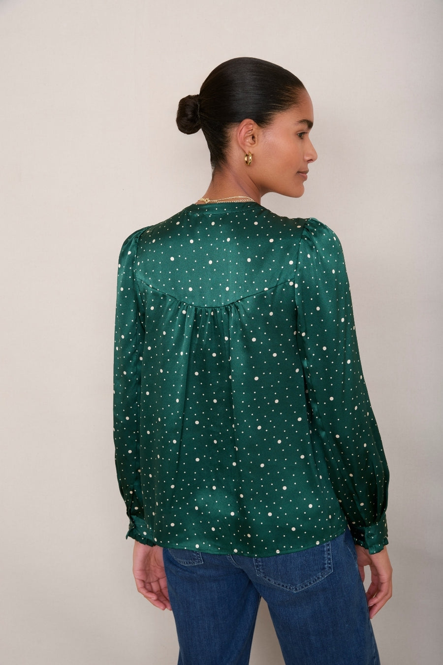 Freida Silk Blouse - Green Spot