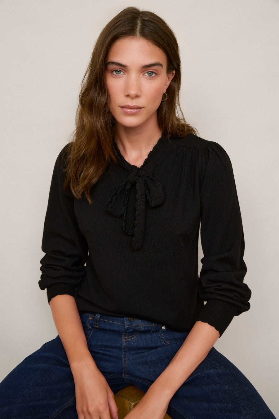 Gigi Tie Neck Jumper - Black