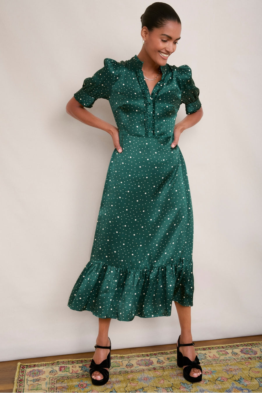 Fabienne Silk Dress - Green Spot