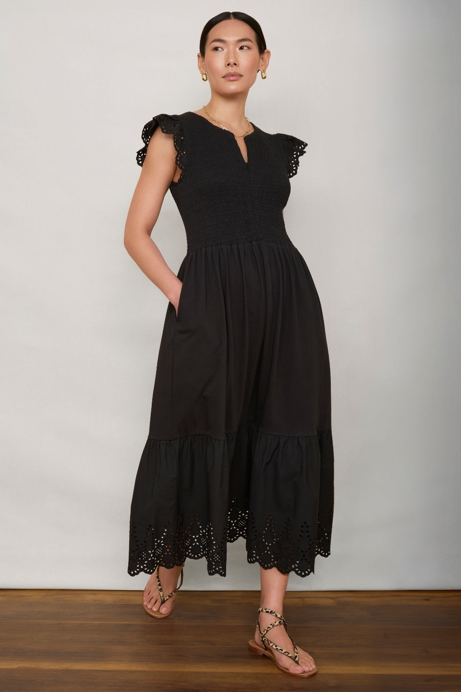 Edith Jersey Woven Mix Dress - Black