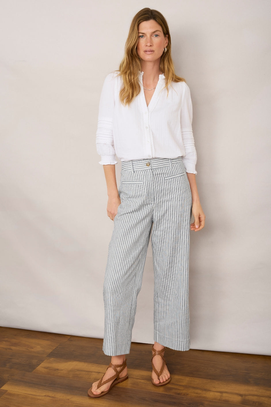 Eliana Trouser - Blue/Ivory Stripe