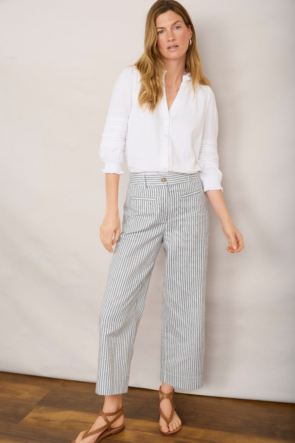 Eliana Trouser - Blue/Ivory Stripe