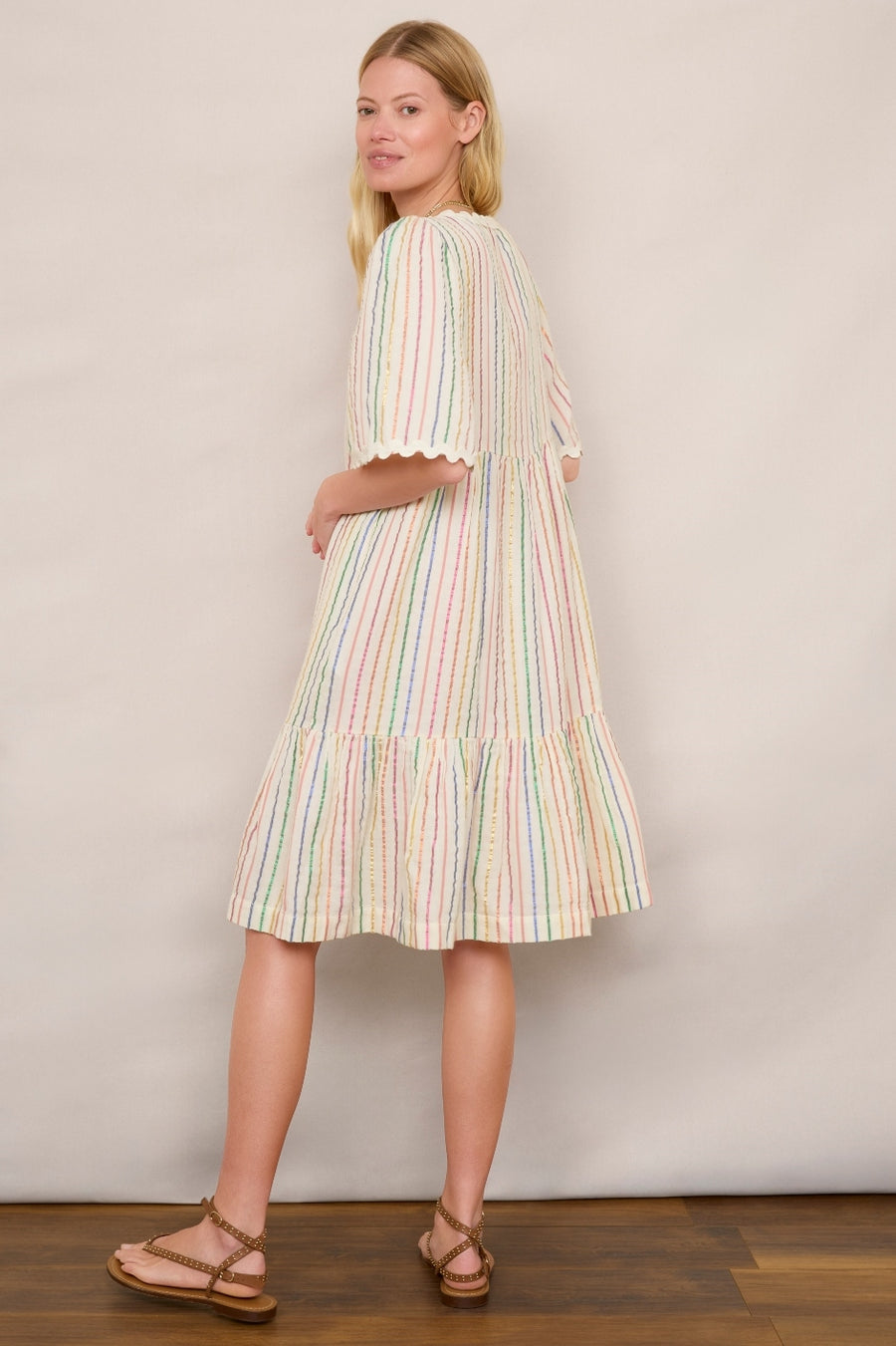 Elise Stripe Shimmer Dress - Ecru/Multi