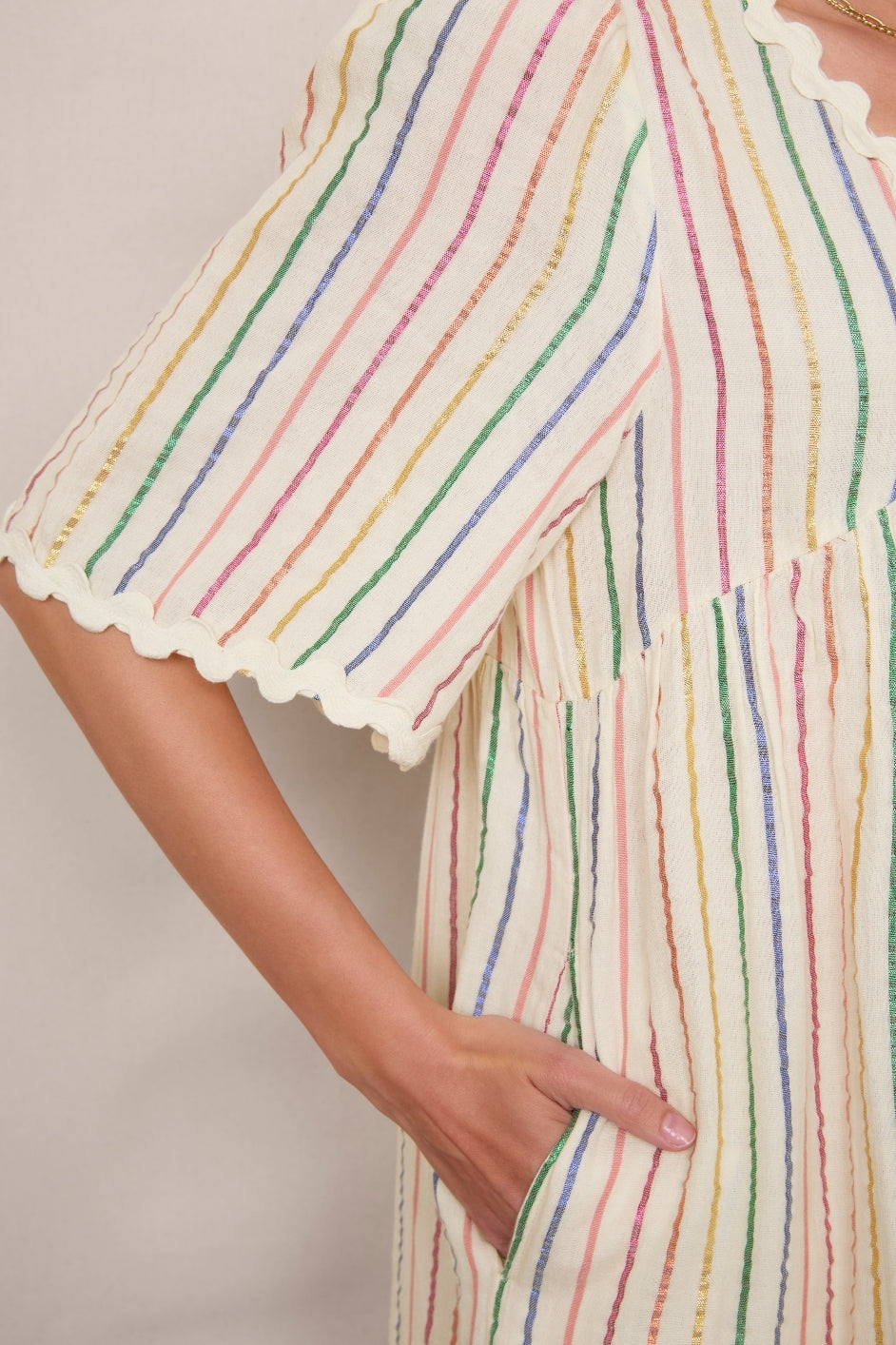 Elise Stripe Shimmer Dress - Ecru/Multi