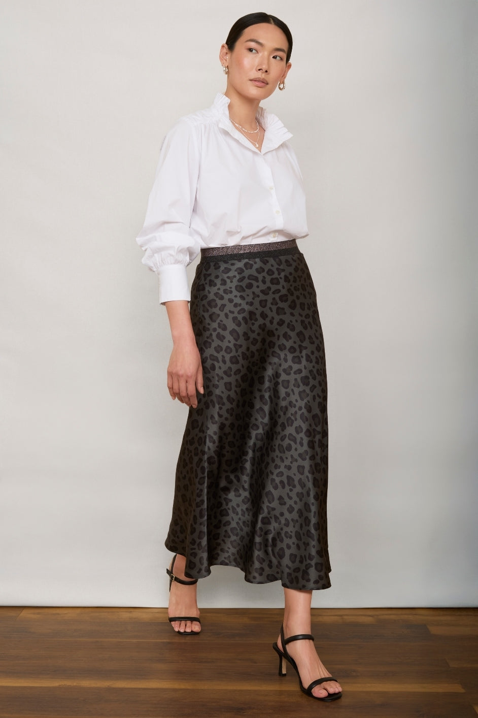 Ella Silk Skirt - Grey Leopard