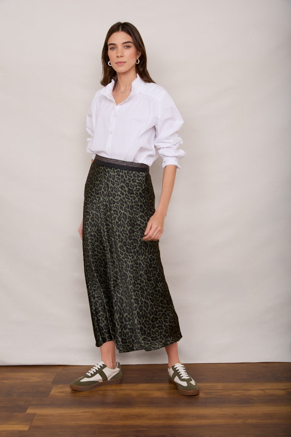 Ella Silk Skirt - Khaki Leopard