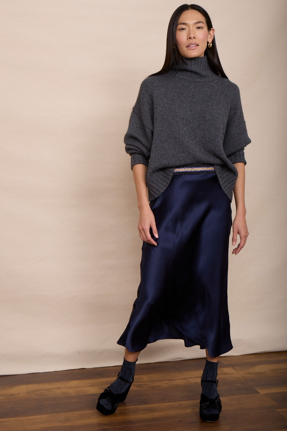 Ella Silk Skirt - Midnight