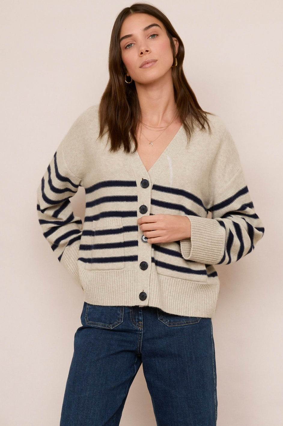 Elle Cardigan  - Ecru/Midnight