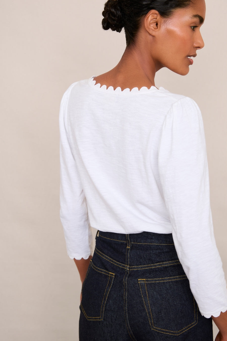 Elyna Ric Rac 3/4 Sleeve Tee - Ivory