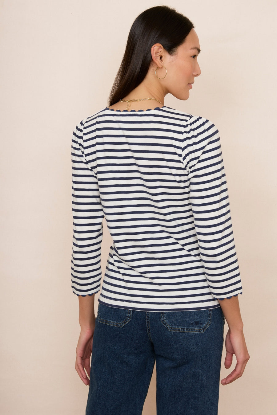 Elyna Ric Rac 3/4 Sleeve Tee - Midnight/Ivory