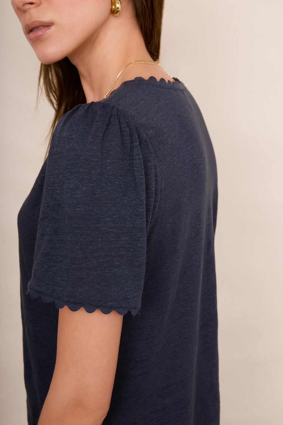 Elyna Ric Rac Linen Tee - Midnight