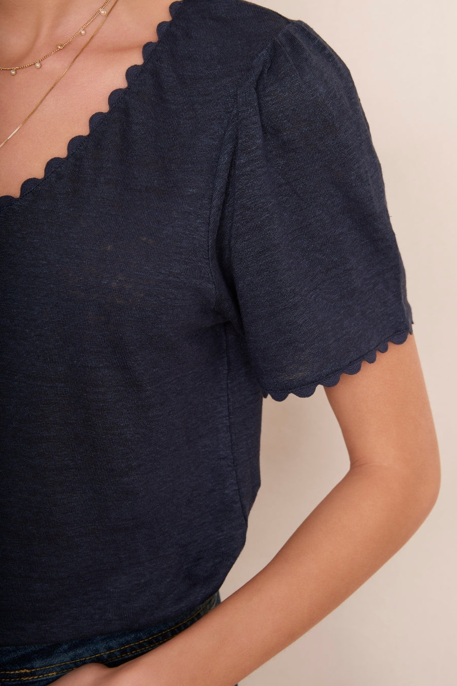 Elyna Ric Rac Linen Tee - Midnight