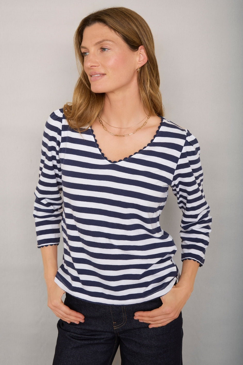 Elyna Tee - Midnight/Ivory Stripe