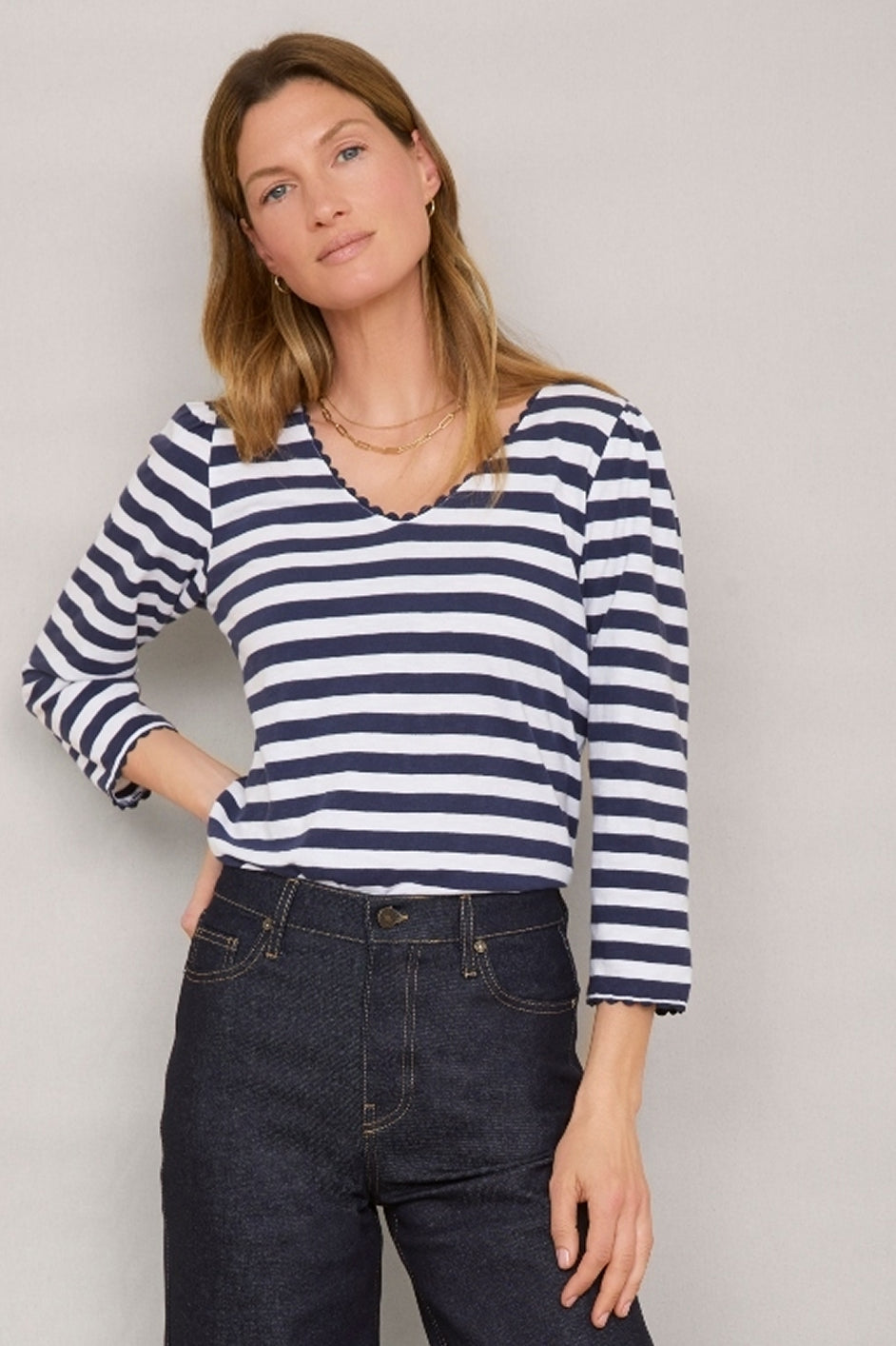 Elyna Tee - Midnight/Ivory Stripe