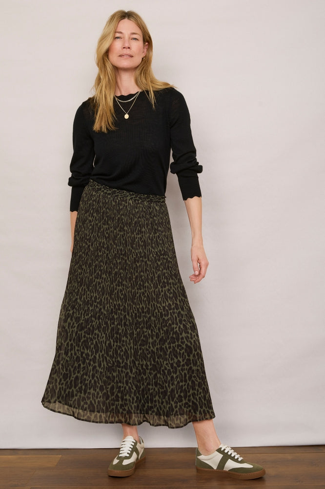 Estelle Plisse Skirt - Khaki Leopard