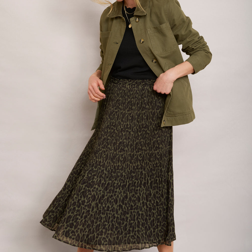 Estelle Plisse Skirt - Khaki Leopard