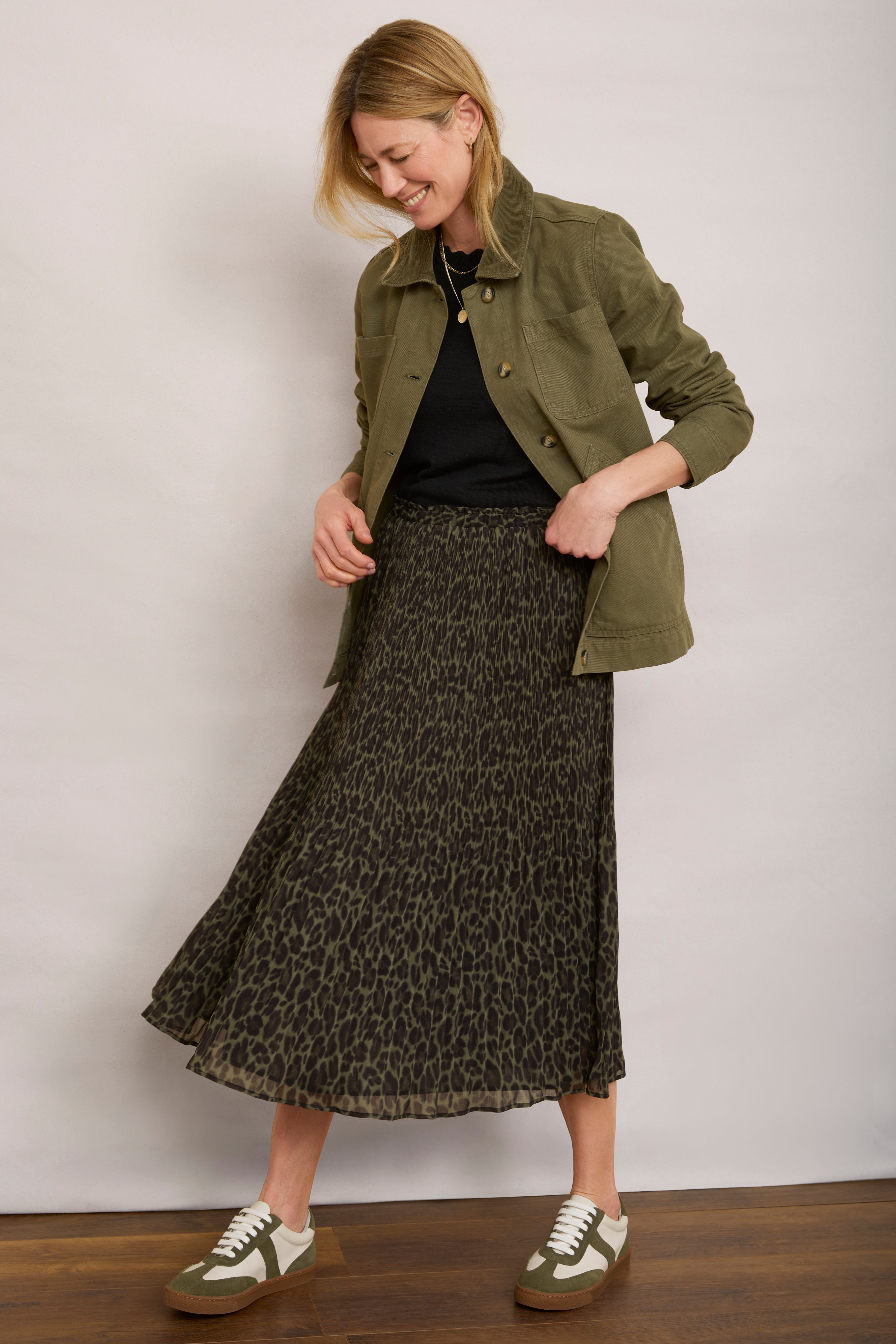 Estelle Plisse Skirt - Khaki Leopard