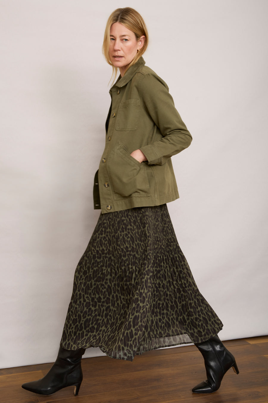 Estelle Plisse Skirt - Khaki Leopard