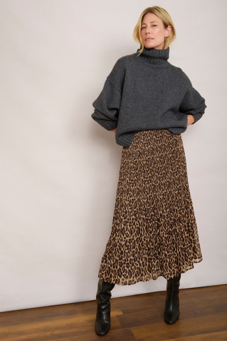 Estelle Plisse Skirt - Leopard