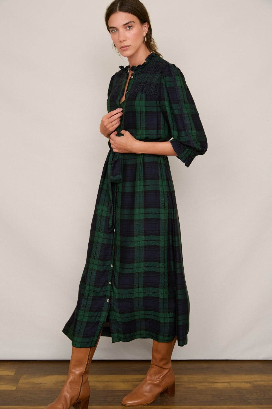 Ettie Dress - Midnight/Forest Check