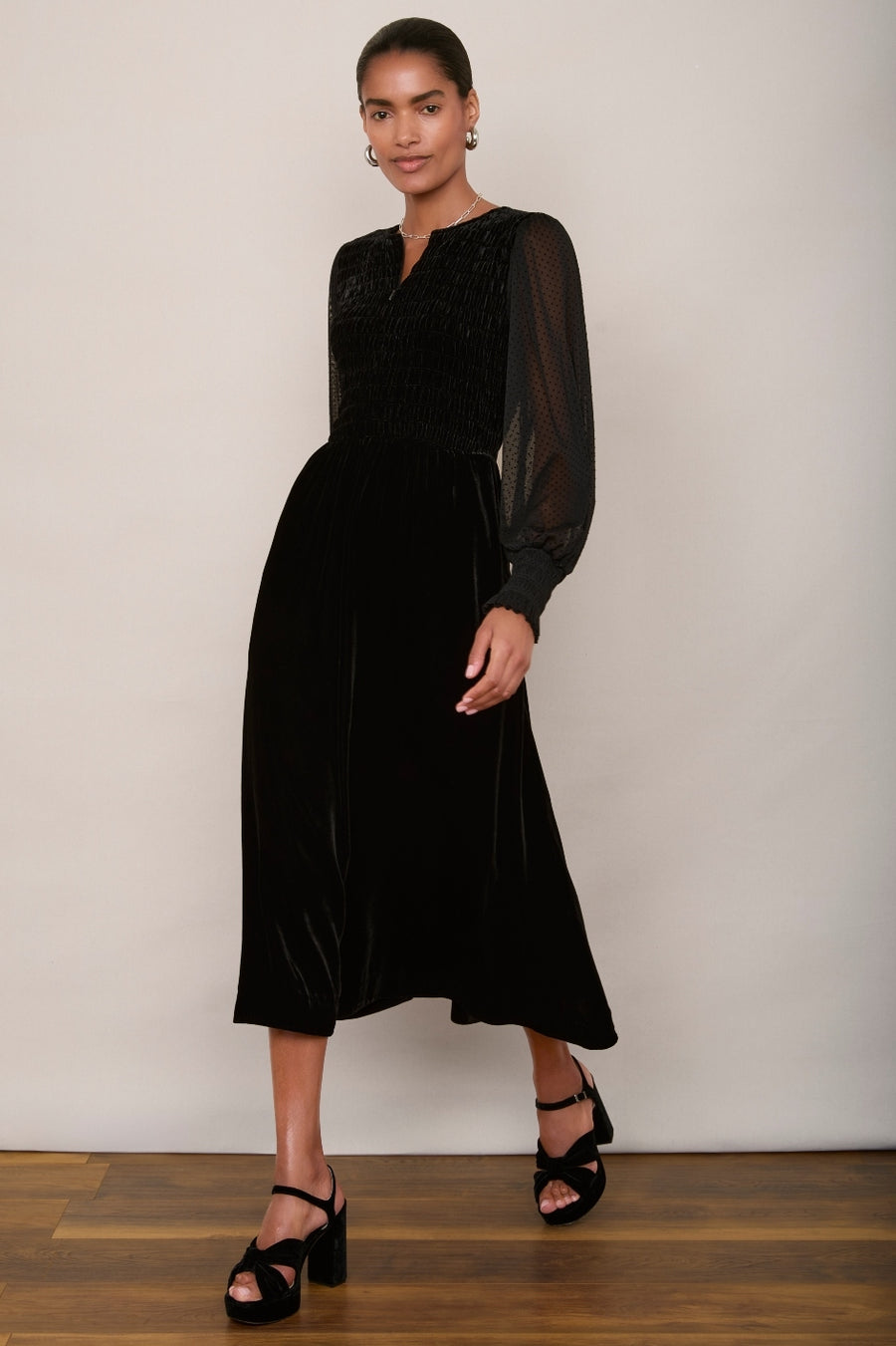 Eva Silk Velvet Dress - Black