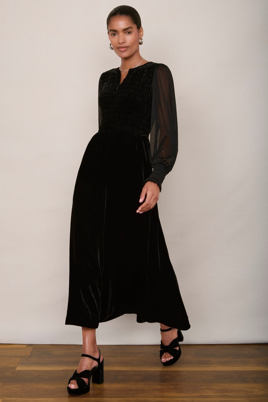 Eva Silk Velvet Dress - Black