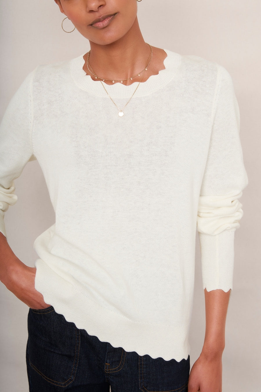 Fleurine Scallop Jumper - Ivory