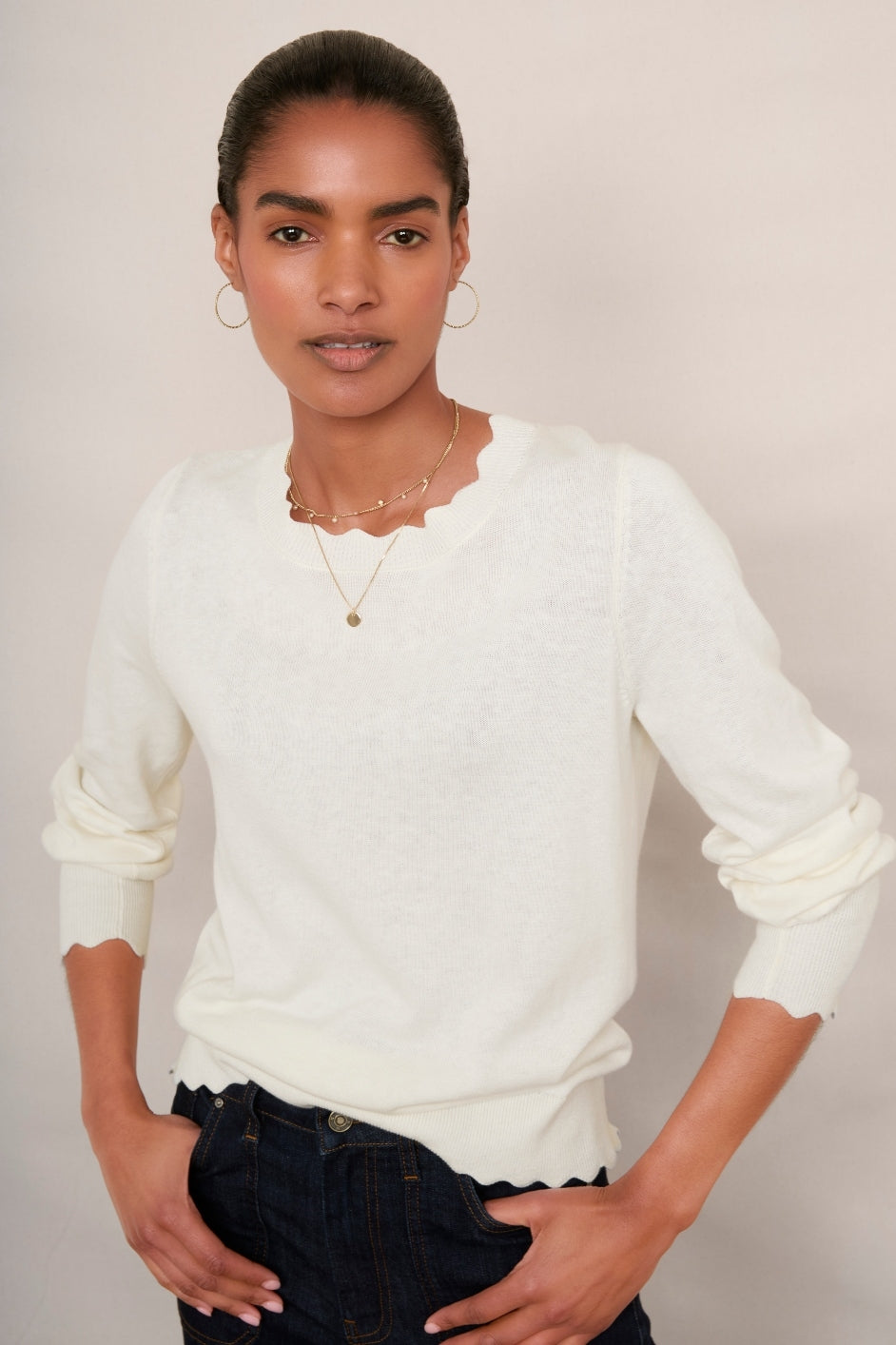 Fleurine Scallop Jumper - Ivory