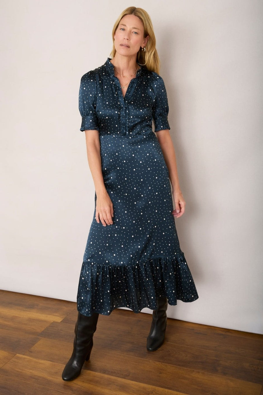 Fabienne Silk Dress - Midnight Spot