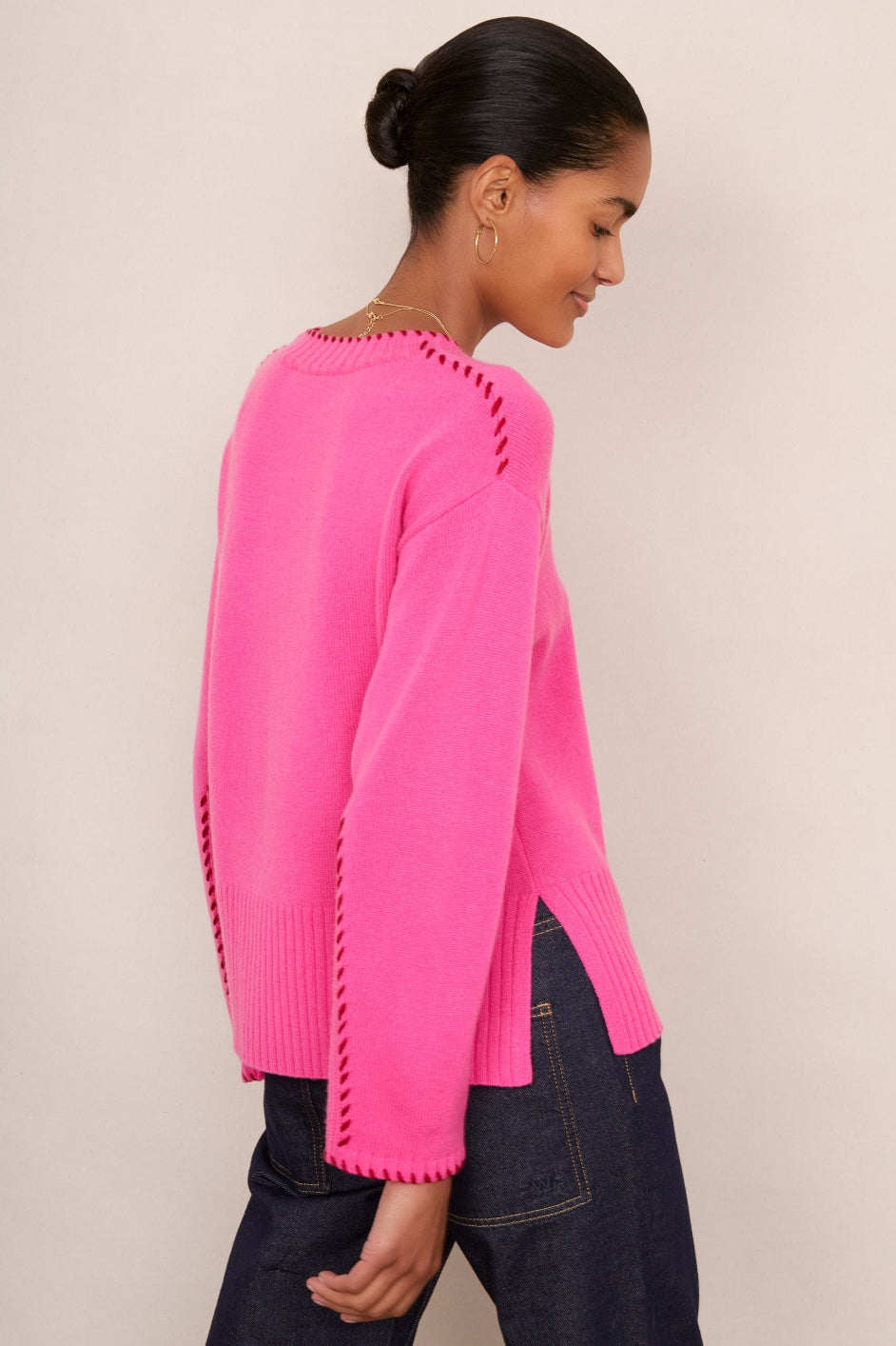 Faye Blanket Stitch Jumper - Pink/Red