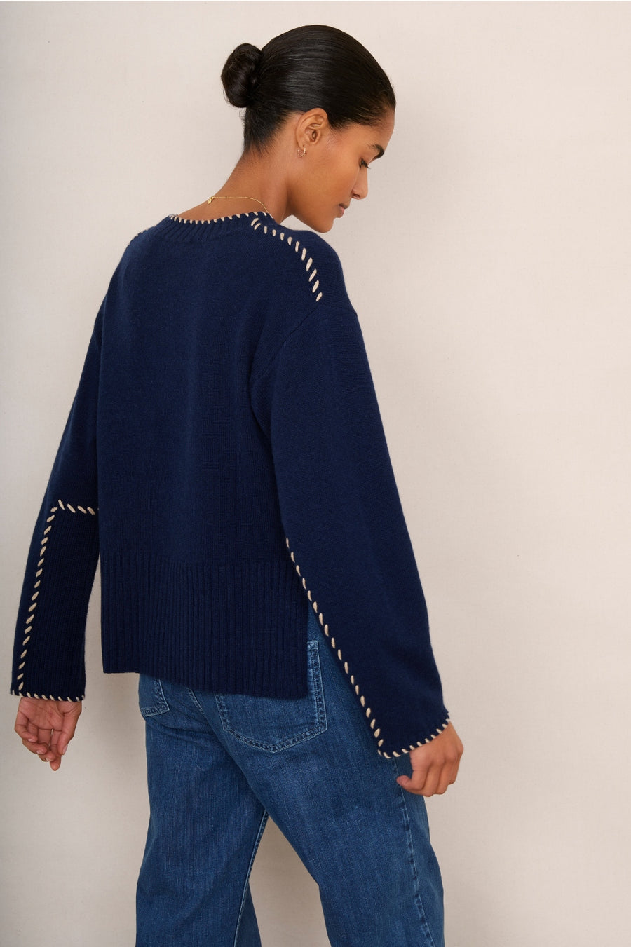 Faye Blanket Stitch Jumper - Midnight/Taupe