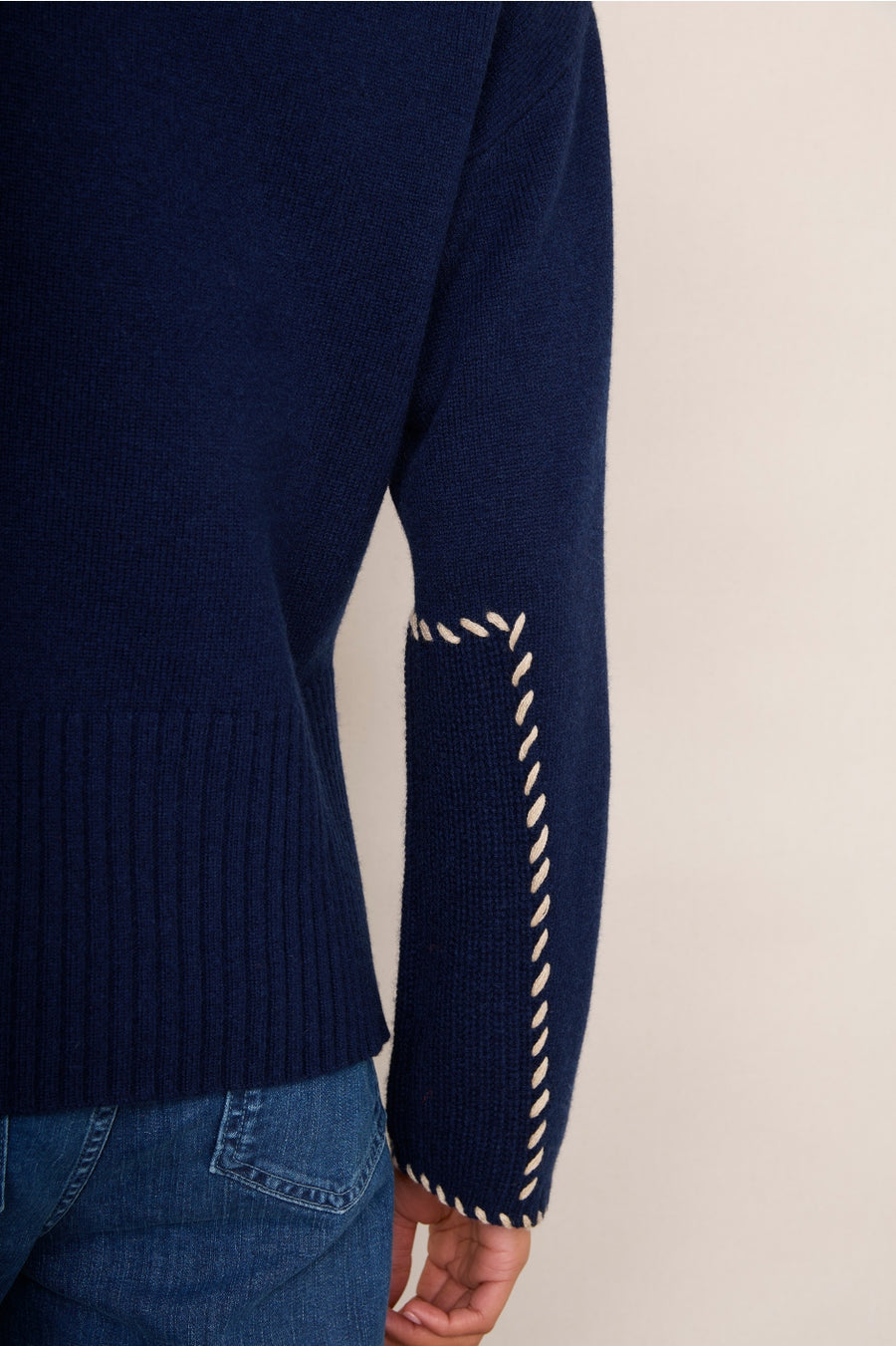 Faye Blanket Stitch Jumper - Midnight/Taupe