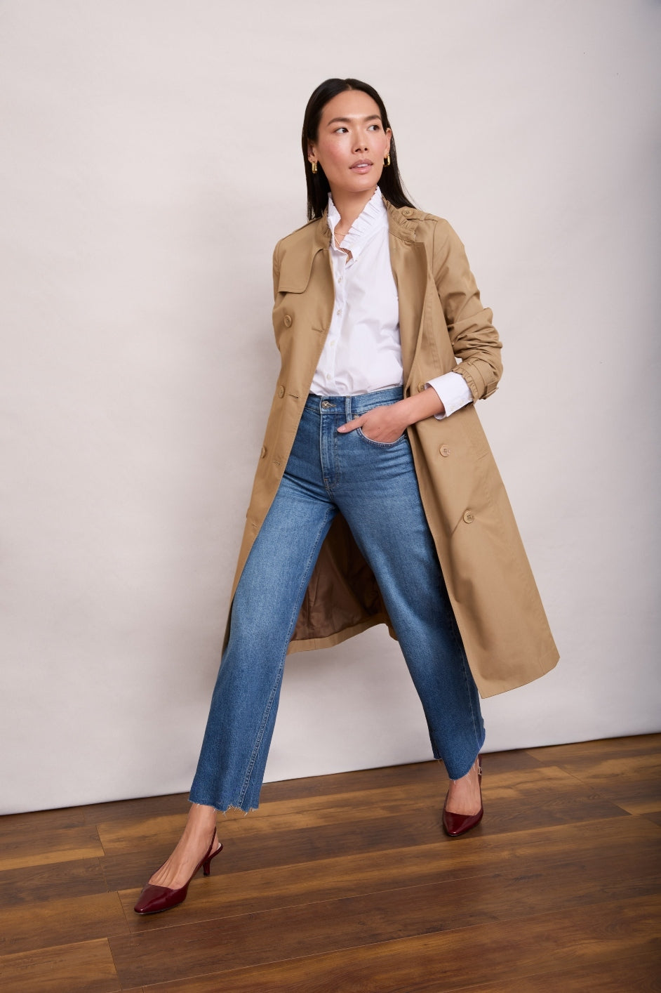 Faye Frill Trench Coat - Tan