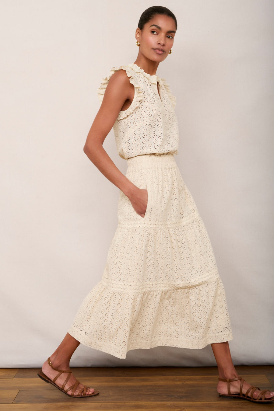 Felicity Broderie Skirt - Cream