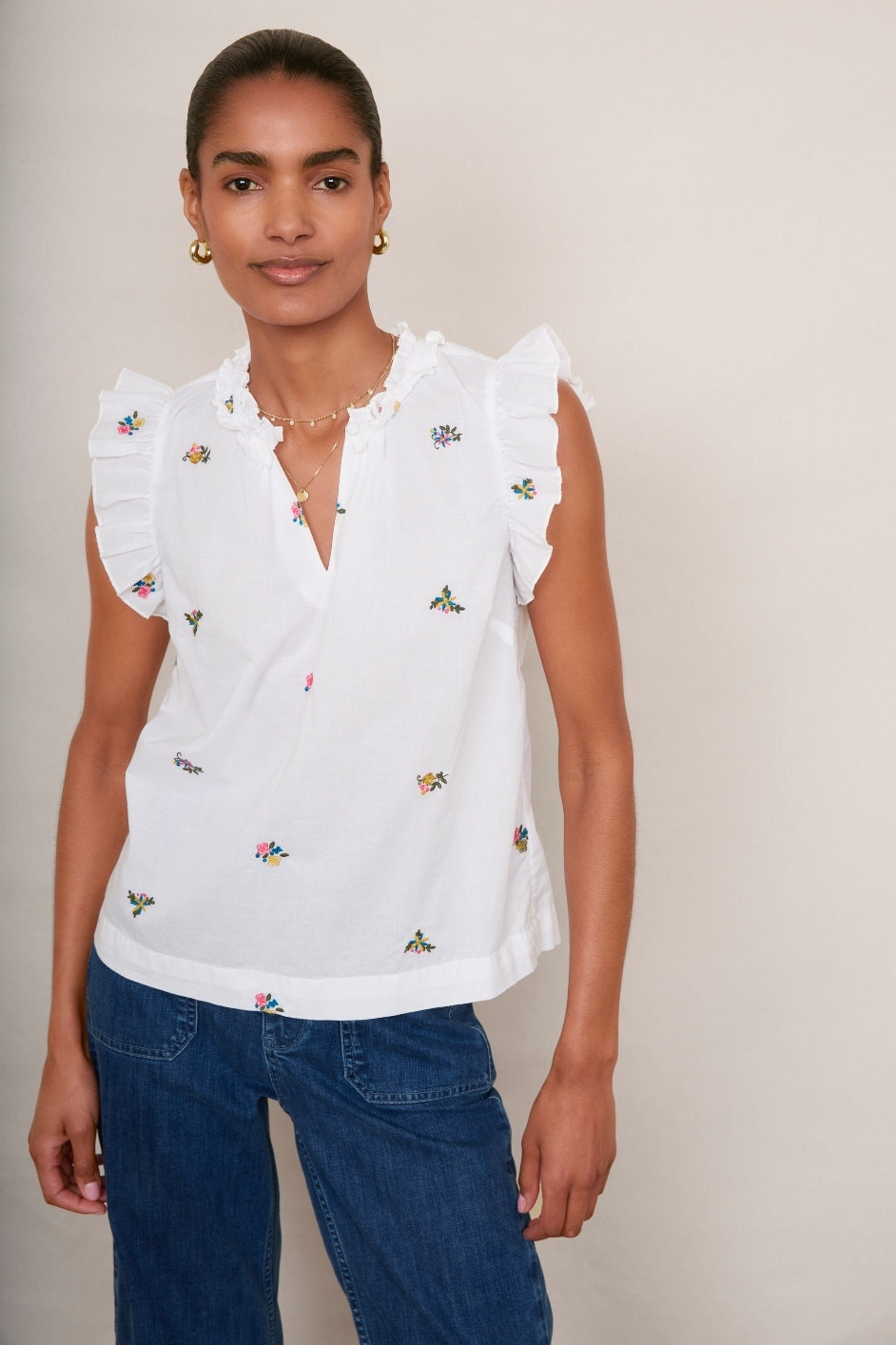 Felicity Top - White Embroidered