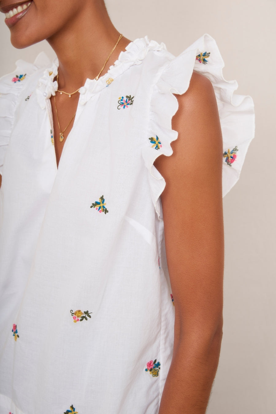 Felicity Top - White Embroidered