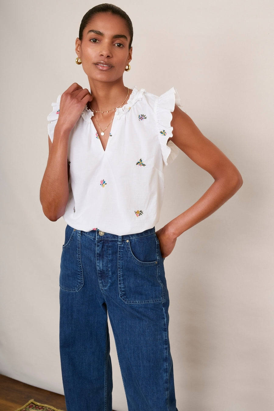 Felicity Top - White Embroidered