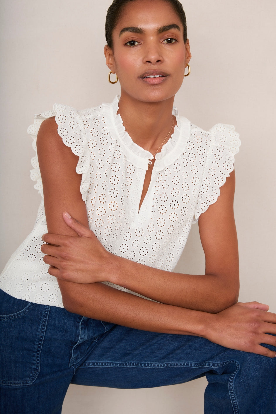 Felicity Top - White Broderie