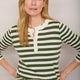 Fleurine Button Neck Jumper - Ecru/Moss Green Stripe