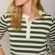 Fleurine Button Neck Jumper - Ecru/Moss Green Stripe