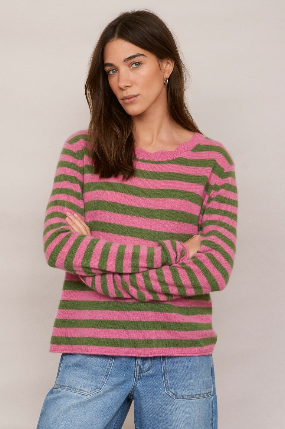 Fleurine Cashmere Jumper - Candy Pink/Peridot Stripe